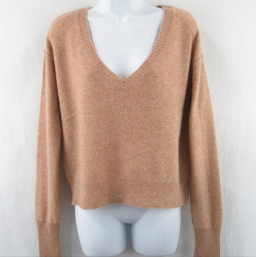 Free People Camel V-Neck Sweater